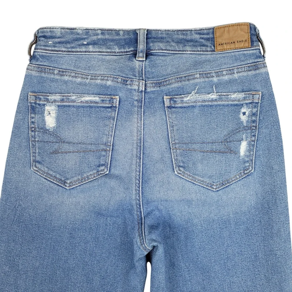 American Eagle Mom Straight Jeans Womens Sz 4 High Rise Distressed Denim Blue